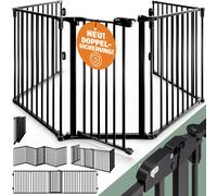 CASARIA® 5 Section Foldable Metal Fireplace Safety Gate with Safety Door Lock | Foldable 306x77cm Fireplace Safety Gate Barrier | Steel Plastic Dog Baby Kids Stove Gate Black (1x)