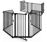 CASARIA® 5 Section Foldable Metal Fireplace Safety Gate with Safety Door Lock | Foldable 306x77cm Fireplace Safety Gate Barrier | Steel Plastic Dog Baby Kids Stove Gate Black (2x)