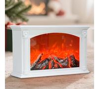 Fireplace Lanterns Decorative,Large Fake Fire Place,Flame Effect LED Fire Lamp,Battery Operated USB Charge Portable Fireplace,Indoor Outdoor Christmas Decoration (White Rectangle)