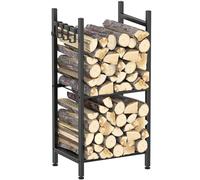 Fireplace Log Rack, Heavy Duty Firewood Rack for Indoor or Outdoor Use, Wrought Iron Firewood Holders Metal Log Store Holder with 4 Hooks, 2 Tier Wood Stove Fireplace Log Holder, 40 x 30 x 80 cm