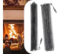 Fireplace Mesh Screen Curtain 2 Pack, Metal Spark Guard Panels with Pull Rings for Hearth Protection, Fireproof Black Mesh Cover to Block Hot Ashes and for Embers While Allowing Heat Flow
