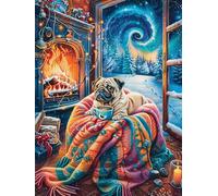 Fireplace Pug 300 Pc DIY Jigsaw Puzzle Natural Scenery Animals Puzzles for Adults Teens Hard Challenging Team Building Stress Reducing Autumn Rigid Cardboard 300 PCS