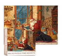 Fireplace Santa Reading Book Puzzle Dogs Presents Chandelier Christmas Room 1000 Pcs Cozy Illustration Adult Challenging Family Activity Games Colorful DIY Craft Puzzle for Home Decor Gifts