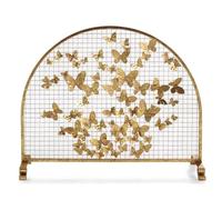 Fireplace Screen 3D Butterfly Design Gold Fireplace Screen, Semicircle Wrought Iron Sparks Guard Outdoor Safety Gate, Mesh Fire Place Decorative Fence