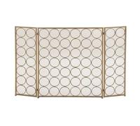 Fireplace Screen 47" x 32" Brass Metal Foldable Mesh Netting 3 Panel Geometric Fireplace Screen with Circle Pattern, 1-Piece
