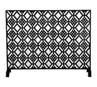 Fireplace Screen Flat Single Panel with Mesh Cover Safe Heavy Duty Steel Fire Screen for Open Fire/Gas Fires/Log Wood Burner 100x80x20cm (Black XXLarge)
