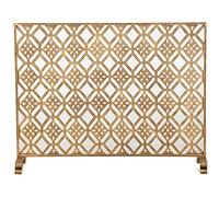 Fireplace Screen Flat Single Panel with Mesh Cover Safe Heavy Duty Steel Fire Screen for Open Fire/Gas Fires/Log Wood Burner 100x80x20cm (Gold XXLarge)