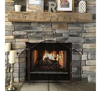 Fireplace Screen Guard, Fireplace Screens Two-Fold Iron Fireplace Screen with Corners Retro Old Pattern Grill Living Room Fireplace Screen Flat Firepl