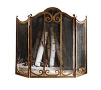 Fireplace screen Large Gold Fireplace Screen 3 Panel Ornate Wrought Iron Metal Fire Place Standing Gate Decorative Mesh Solid Steel Spark Guard Cover Outdoor Tools Accessories Guard Fire Screens