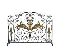 Fireplace Screen, Single Panel Black Wrought Iron Fireplace Screen, Indoor Outdoor Vintage Fire Spark Guard Cover With Metal Mesh Decor