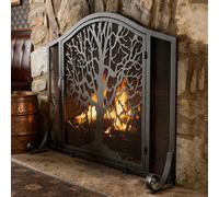 Fireplace Screen With Doors, Wrought Iron Mesh Fire Spark Guard With Leaf Pattern For Living Room, 37.8" W X 29.8" H Metal Fire Place Protector Gate, Indoor Children Pet Safety