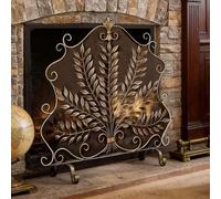 Fireplace Screen With Leaf Pattern, 33.5"W X 33.5"H Single Panel Fire Place Screen, Wrought Iron Flame Guard, Home Decorative Firguard Fence, For Coal & Wood Fire, Child & Pet Safe
