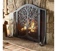 Fireplace Screen, Wrought Iron Tree Shaped Fireplace Cover, Fire Place Screen/Grate with Door, Fire Spark Guard Grate for Living Room