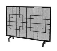 Fireplace Screens Wrought Iron Fireplace Screen with Mesh, Flat Panel Spark Guard for Safe, Protector for Wood Burner/Stove/Gas Fire, 100×20×77cm (Black)
