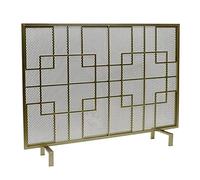 Fireplace Screens Wrought Iron Fireplace Screen with Mesh, Flat Panel Spark Guard for Safe, Protector for Wood Burner/Stove/Gas Fire, 100×20×77cm (Gold)
