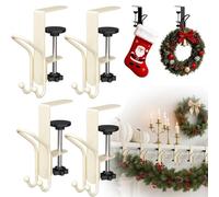 Fireplace Stocking and Garland Hanger, 2026 New Garland Hangers for Mantle,No-Drill Hook Organizer,Adjustable Metal Hooks,Holiday Decor Garland Hanger for Door Frame (Beige,4PC)
