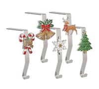 Fireplace Stocking and Garland Hanger, 5PCS Christmas Stocking Holder Snowflake Reindeer Tree Cane Bell Hangers 10LBS Metal Garland Hanger with Non Slip Mat for Mantel Fireplace