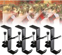 Fireplace Stocking and Garland Hanger for Mantel,2 In 1 Garland and Stocking Mantel Holders with 2 Hooks,Adjustable Heavy Duty Stocking Hooks,No Drill Christmas Stocking & Garland Hanger (Black, 4Pcs)