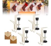 Fireplace Stocking and Garland Hanger, Paeose Garland Holder, 2025 New 2-in-1 Adjustable No-Drill Mantle Hooks, Heavy-Duty Metal Mantel Hanger for Christmas Holiday Decoration(Beige,4pcs)