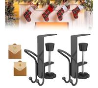 Fireplace Stocking and Garland Hanger, Paeose Garland Holder, 2025 New 2-in-1 Adjustable No-Drill Mantle Hooks, Heavy-Duty Metal Mantel Hanger for Christmas Holiday Decoration(Black,2pcs)
