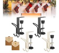 Fireplace Stocking and Garland Hanger, Paeose Garland Holder, 2025 New 2-in-1 Adjustable No-Drill Mantle Hooks, Heavy-Duty Metal Mantel Hanger for Christmas Holiday Decoration(Mix,4pcs)