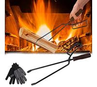 Fireplace Tongs, 40cm Heavy Duty Firewood Tongs Firewood Tongs Fireplace Accessories Fireplace Accessories Anti-Scald Long Firewood Tongs Firewood Tongs for Campfires and Stoves with Pair of Gloves