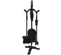 Fireplace Tool Set,5 Piece Stand Alone Fire Place Set, Outdoor Rustic Wrought Iron Fireplace Tools Includes Stand/Brush/Shovel/Poker, Black Finish
