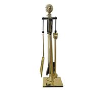 Fireplace Tool Set,Antique Brass Fireplace Tool Set with Hearth Tongs Shovel Brush Poker 5 Piece Large Fireset for Indoor/Outdoor Stove and Fire Pit Includes Stand Rustic Fire Accessories