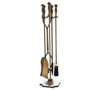 Fireplace Tool Set,Antique Brass Fireplace Tools Set - 5 Piece Fire Tool Set with Wrought Iron Stand, Includes Tongs, Shovel, Brush, Poker - Rustic Fireplace Accessories