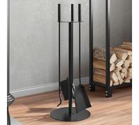 Fireplace Tool Set Black Steel 22x59 cm 4-Piece Rack Hook Broom Shovel For Home