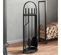Fireplace Tool Set Black Steel 23x15x66 cm 5pc Rack Poker Shovel Broom PliersXL [EEK: G]
