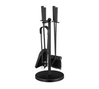 Relaxdays Fireplace Set, 5 Pieces Fire Accessories with Poker, Shovel, Broom, Tongs & Stand, Steel, 50x20x20 cm, Black