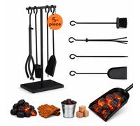 Fireplace tool set Hearth utensil collection Black fire tools 5 pieces Durable