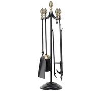 Fireplace Tool Set,Outdoor Camping Rustic Fireplace Tools Set 5 Piece Heavy Duty Fire Pit Hearth Tools with Comfortable Hand Forged Iron Handles and Black Finish