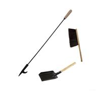 Fireplace Tools Set 82cm Hook Iron Wood Construction(3-piece set) | Includes fire hook, shovel, brush; essential for ash removal and log management; sturdy iron build