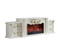 Fireplaces 80 Inch Ivory TV Stand with Electric Fireplace Heater, Extra Large Entertainment Center with 4 Drawers Home Decoretion