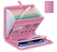 Fireproof Accordion File Organizer, Portable Expanding File Folder with Waterproof Zipper&Labels, Pink Document Organizer with 13 Pockets, File Organizer for Important Document/Paper Storage