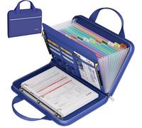 Fireproof Accordion File Organizer with Handle, 13 Pocket Expanding File Folder with Zipper & Labels, File Folder with 3 Ring Binder, Multi Pockets Paper Organizer Folder for Letter A4 Files (Blue)