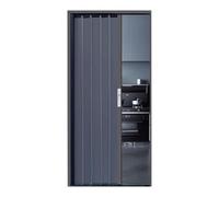 Fireproof Aluminum Alloy Folding Door with Lock & Key, Retractable Sliding Metal Door for Home, Kitchen, Garage, Cellar - Black, 70x195cm, Durable & Secure