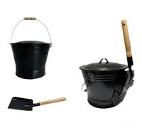 Fireproof Ash Bucket with Lid, Galvanized Iron Charcoal Pail for Wood Stove, Indoor Outdoor Fireplace Tools, Metal Ash Bin and Shovel Set, Round Coal Ash Receptacle