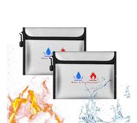 Fireproof Bag Document Bag - Set of 2 Small Fireproof Money Bag 23 x 17.5 cm Fireproof Waterproof Bag Case Bag Container for Documents Passport Bank File Money Valuables (Grey)