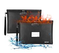 Fireproof Document Bag 2 Pack Money Bag 37x26cm Fireproof Safe Bag with Lock A4 Document Storage Bag Waterproof Cash Pouch Portable Carry Handle Bag for Documents,Passport,Money,Bill,Invoices,Cards