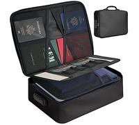 Fireproof Document Bag with Lock, Water Resistant File Document Organizer, Travel Safe Bag Multi-Layer Portable Filing Storage for Important Files/Passport/Certificates-Box Holder for Documents Black