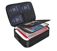 Fireproof Document Box, Large Capacity 3-Layer Fireproof Document Bag, Waterproof Double Zipper with Lockable Storage Box, Multi-Layer Documents Storage Bag for Passports, Files, Cards (Black)