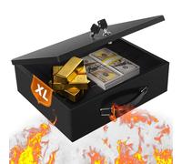Fireproof Document Box, Large Document Safe Box with Key Lock and Handle, Portable Fire Proof Documents Storage Box for Personal Items, Passport, Cash, Tablet, Exterior, 33.5x28x10.5cm (Black-1)