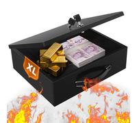 Fireproof Document Box, Large Document Safe Box with Key Lock and Handle, Portable Fire Proof Documents Storage Box for Personal Items, Passport, Cash, Tablet, Exterior, 33.5x28x10.5cm