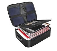 Fireproof Document Box, Waterproof File Organiser Box, Safe Portable Home Fire Lockable Storage Boxes, Collapsible Travel Document Holder, File Storage Boxs with Inserts Bags and Zipper (Black)