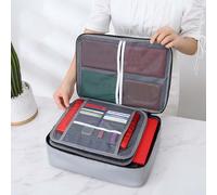 Fireproof Document Box, Waterproof File Organiser Box, Safe Portable Home Fire Lockable Storage Boxes, Collapsible Travel Document Holder, File Storage Boxs with Inserts Bags and Zipper (Grey)