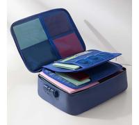 Fireproof Document Box, Waterproof File Organiser Box, Safe Portable Home Fire Lockable Storage Boxes, Collapsible Travel Document Holder, File Storage Boxs with Inserts Bags and Zipper (Navy)