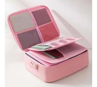 Fireproof Document Box, Waterproof File Organiser Box, Safe Portable Home Fire Lockable Storage Boxes, Collapsible Travel Document Holder, File Storage Boxs with Inserts Bags and Zipper (Pink)